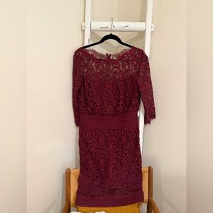 Tadashi Shoji Burgundy Lace Long Sleeve Dress